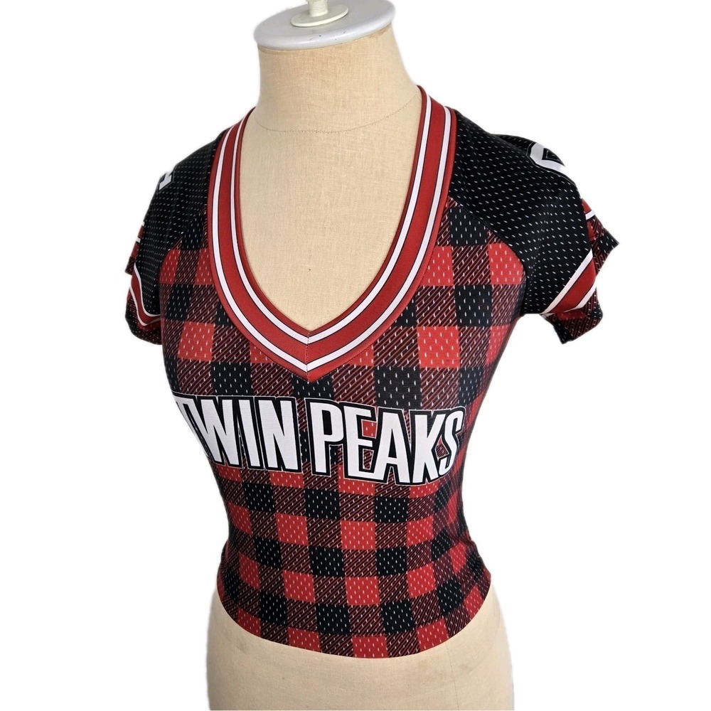 Waitressville Twin Peaks Uniform Shirt Womens Size XXS Red Black Plaid Crop Top